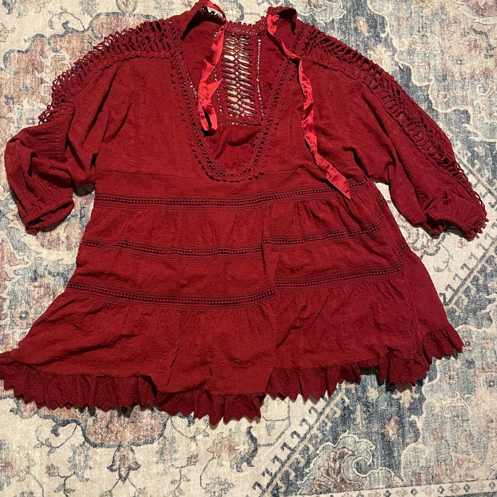 Free People Red Blouse with Chic Design